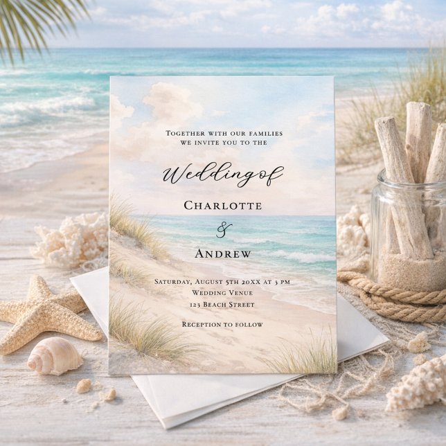 Watercolor beach sand dunes wedding inbjudningar (Skapare uppladdad)