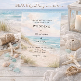 Watercolor beach sand dunes wedding inbjudningar