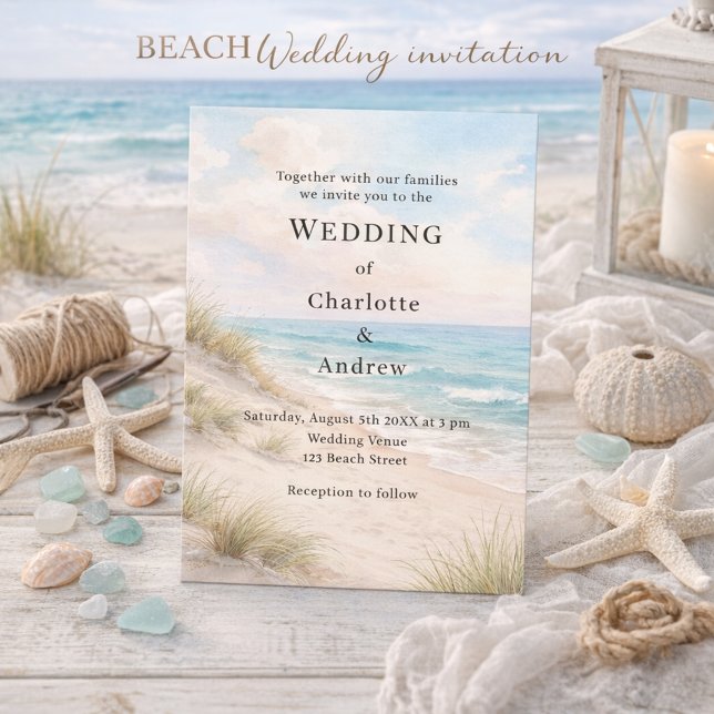 Watercolor beach sand dunes wedding inbjudningar (Skapare uppladdad)