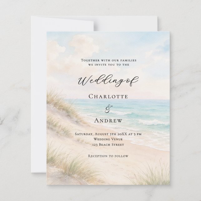 Watercolor beach sand dunes wedding invitation (Framsida)