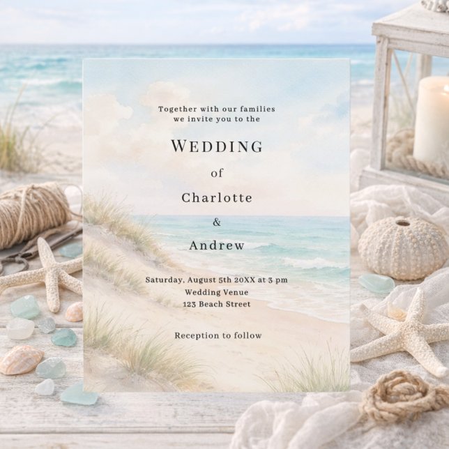 Watercolor beach sand dunes wedding invitation (Skapare uppladdad)