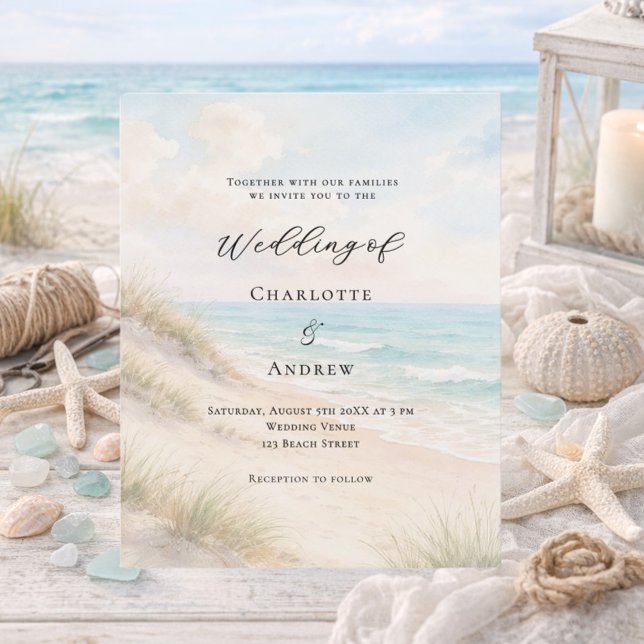 Watercolor beach sand dunes wedding invitation (Skapare uppladdad)