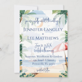 Watercolor Beach Scene Bröllop Inbjudningar