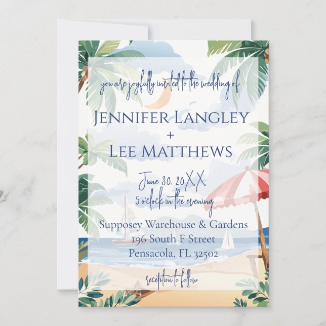Watercolor Beach Scene Bröllop Inbjudningar (Framsida)
