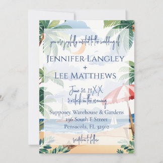 Watercolor Beach Scene Bröllop Inbjudningar