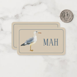 Watercolor Beach Seagull Monogram Anteckningskort