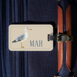 Watercolor Beach Seagull Personalized Bagagebricka