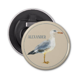 Watercolor Beach Seagull Personalized Flasköppnare