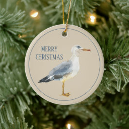 Watercolor Beach Seagull Personalized Julgransprydnad Keramik