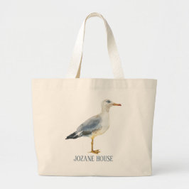 Watercolor Beach Seagull Personalized Jumbo Tygkasse