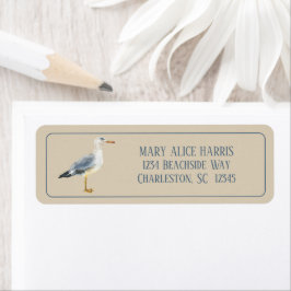Watercolor Beach Seagull Personalized Returadress Etikett