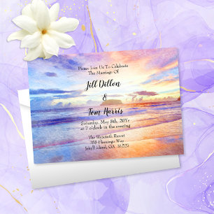 Watercolor Beach Sunrise Bröllop Inbjudningar