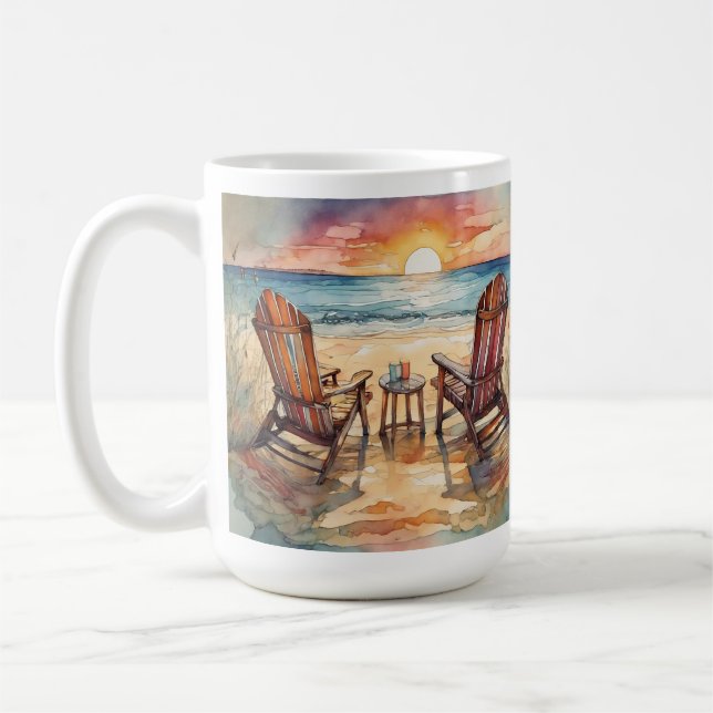Watercolor Beach Sunset Coffee Mugg, Ocean Vågar Kaffemugg (Vänster)