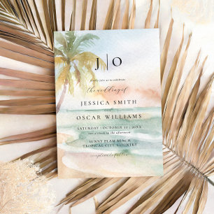 Watercolor Beach Tropical Destination Wedding Inbjudningar