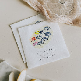 Watercolor Beach Umbrellas Bröllop Napkins Pappersservett