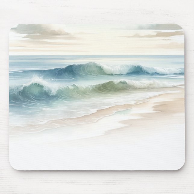 Watercolor Beach Vågar Rustic Coastal Musmatta (Framsidan)