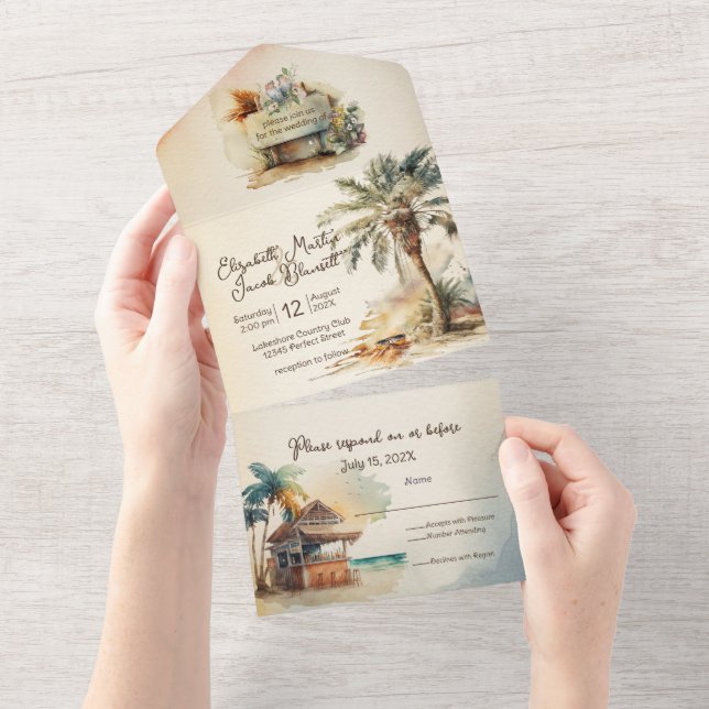 Watercolor Beach Wedding (Tearaway)