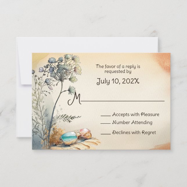 Watercolor Beach Wedding OSA Kort (Framsida)