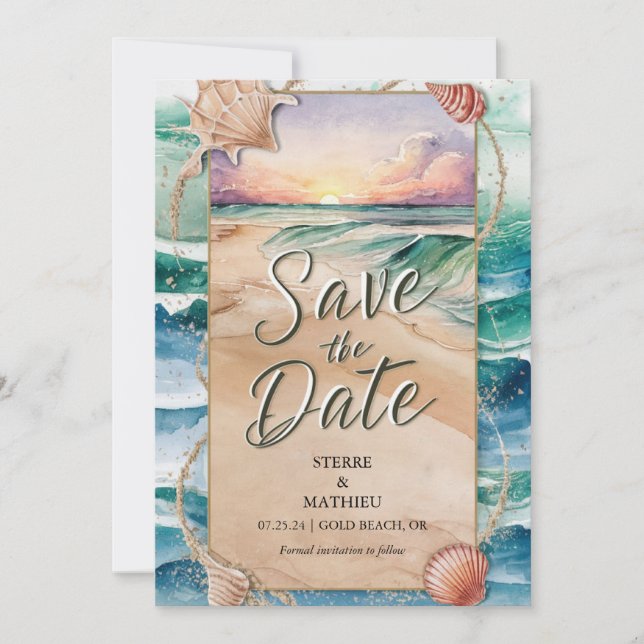 Watercolor Beach Wedding Spara Datumet (Framsida)