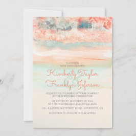 Watercolor Beach Wedment Blue Rosa Blue Inbjudningar