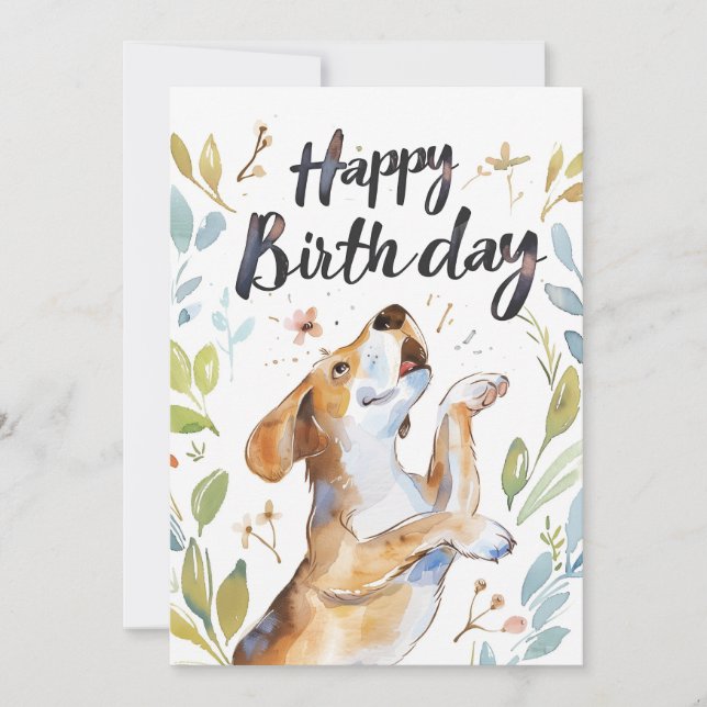 Watercolor Beagle hund Birthday Julkort (Framsida)
