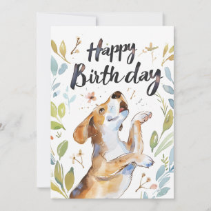 Watercolor Beagle hund Birthday Julkort
