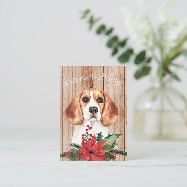 Watercolor Beagle & jul Bouquet Anteckningskort (Stående Fram)