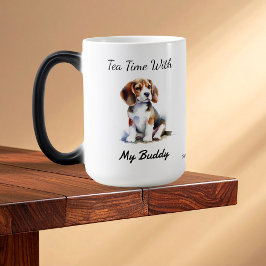 Watercolor Beagle Puppy Brown Personalize Magisk Mugg
