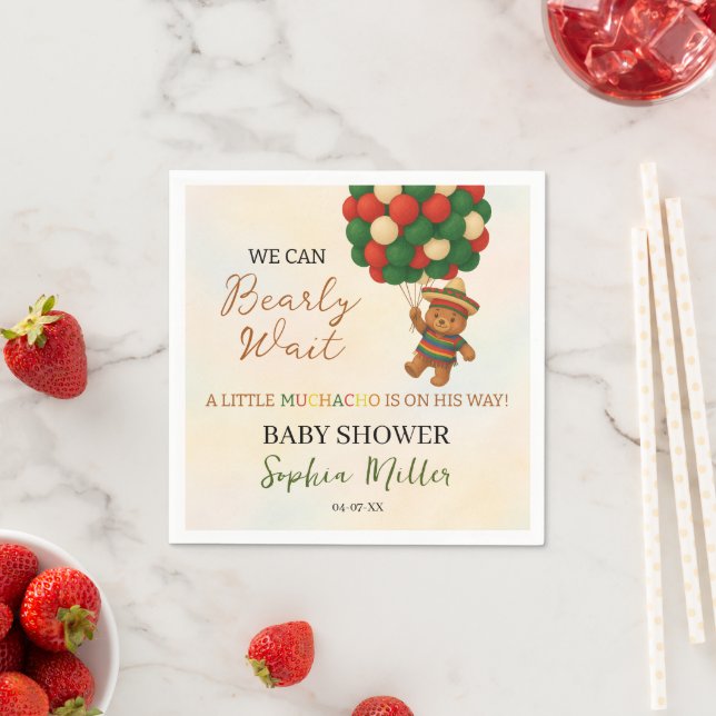 Watercolor Bear Baby Shower Fiesta Pappersservett (Insitu)
