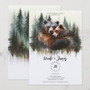 Watercolor Bears Rustic Wilderness Bröllop Inbjudningar