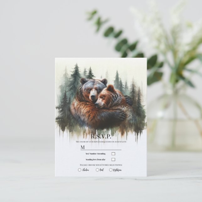 Watercolor Bears Rustic Wilderness OSA Inbjudningar (Stående Fram)