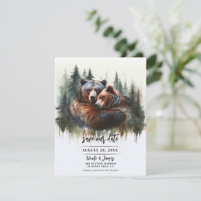 Watercolor Bears Rustic Wilderness Spara datumet Inbjudningar (Stående Fram)