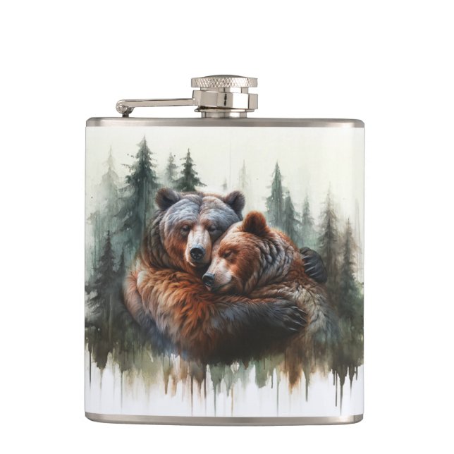 Watercolor Bears & Träd Rustic Wilderness Fickplunta (Framsidan)