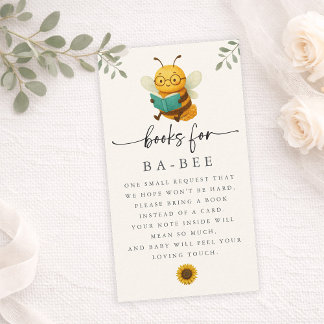 Watercolor Bee Baby Shower Book Request Card Visitkort