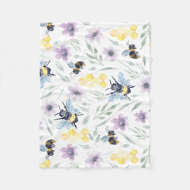 Watercolor Bee Mönster Fleecefilt (Framsidan)