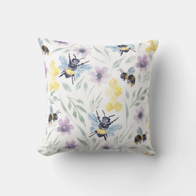 Watercolor Bee Mönster Kudde (Framsida)