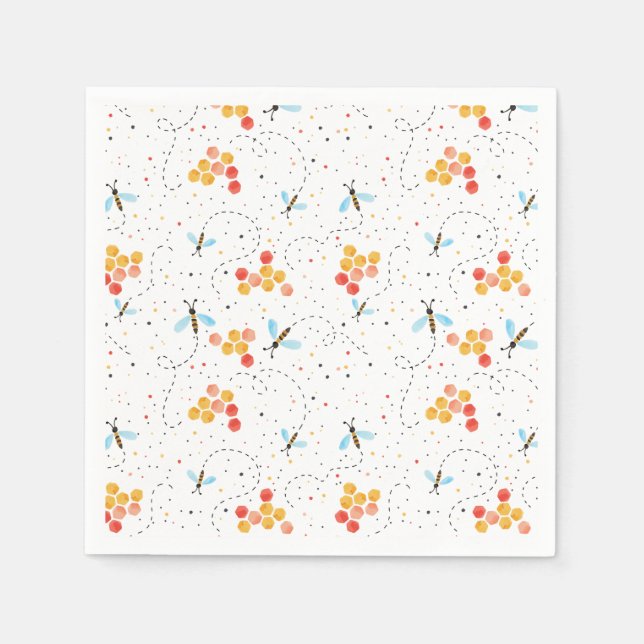 Watercolor Bee Mönster Pappersservett (Framsidan)