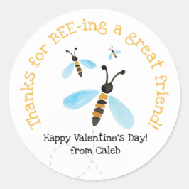 Watercolor Bee Valentine Sticker Runt Klistermärke