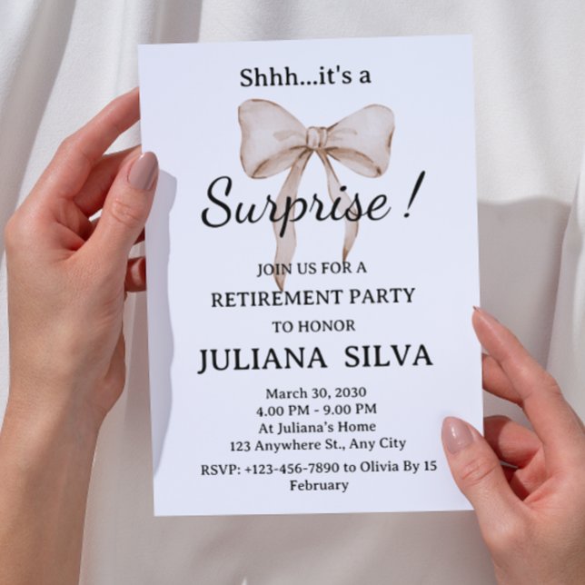 Watercolor Beige Bow Surprise Pension Party Inbjudningar (Skapare uppladdad)