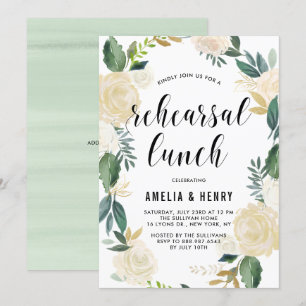 Watercolor Beige Peonies Wandehearsal Lunch Inbjudningar