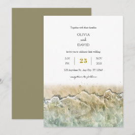 Watercolor Beige Summer Sea Shore Beach Wedding Inbjudningar