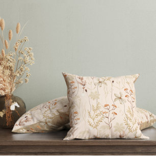 Watercolor Beige Wildblommor Kudde
