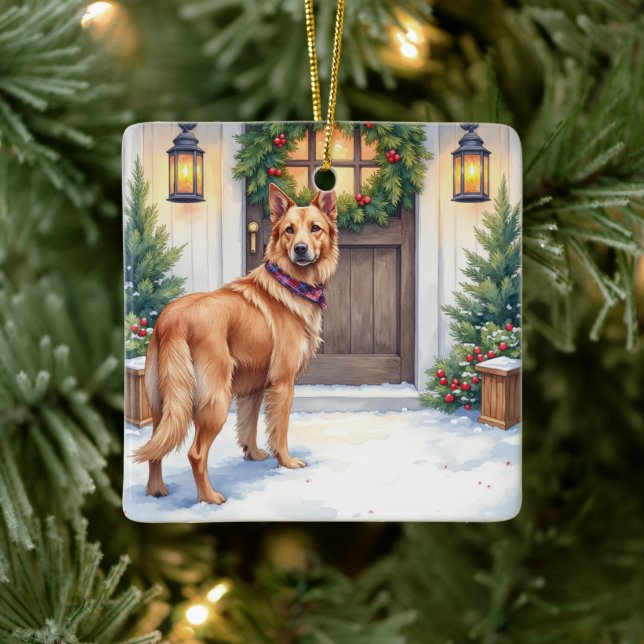 Watercolor Belgian Laekenois Farmhouse Christmas Julgransprydnad Keramik (Träd)