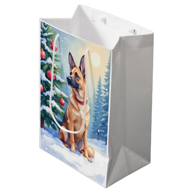 Watercolor Belgian Malinois Evergreen Christmas (Framsidan Vinklad)