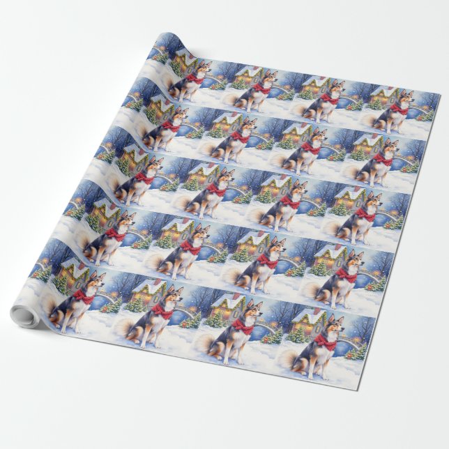 Watercolor Belgian Sheepdog Winter Christmas Presentpapper (Utrullad)