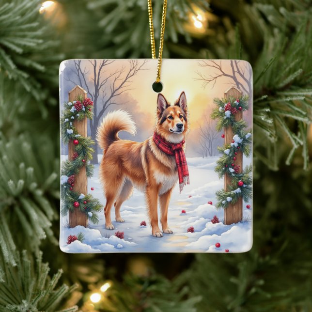 Watercolor Belgian Tervuren Garland Christmas Julgransprydnad Keramik (Träd)