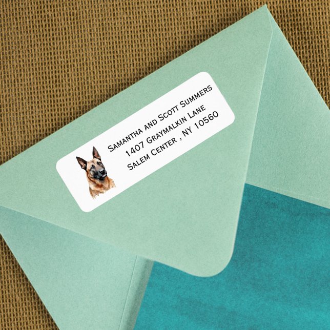 Watercolor Belgium Malinois Hund Returadress Etikett (Skapare uppladdad)