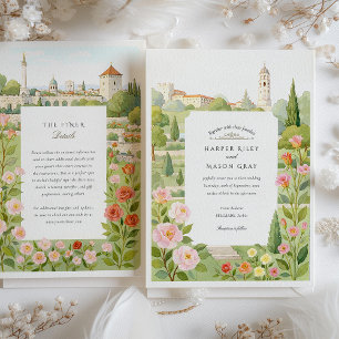 Watercolor Belgrad Serbiens Blommigt Garden WedWed Inbjudningar