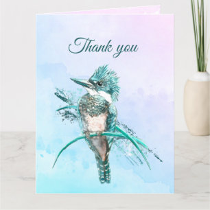 Watercolor Belted Kingfisher Bird Wildlife Art Tack Kort