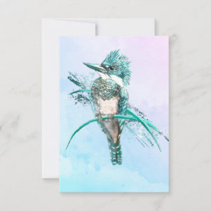 Watercolor Belted Kingfisher Bird Wildlife Art Tack Kort